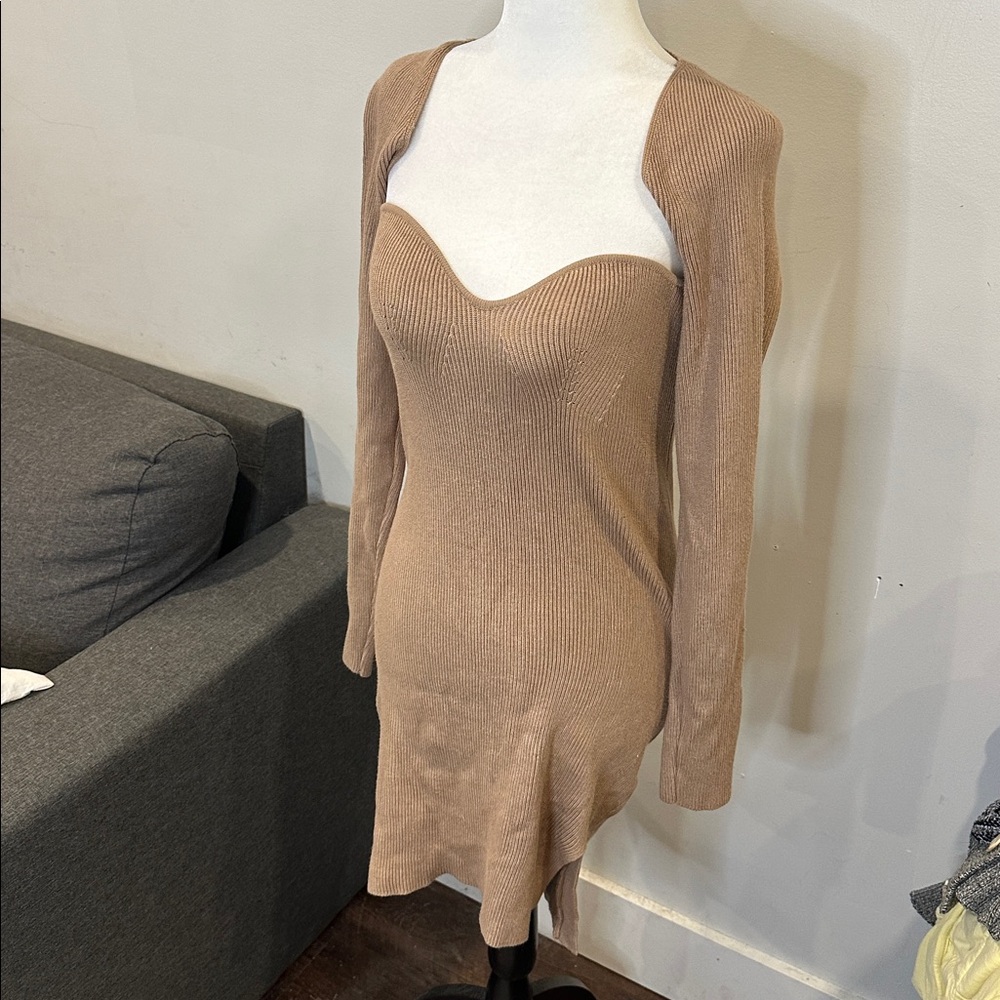 Mable Tan Long-Sleeve Sweater‎ Dress - Picture 4 of 7